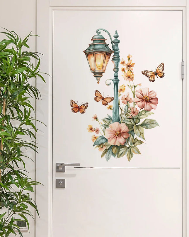 Creative Retro Streetlight Flowers Wall Stickers for Home Decor