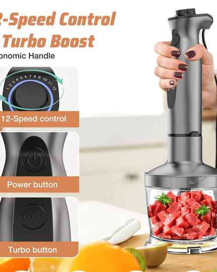 GUOHE 7-in-1 Immersion Hand Blender - Powerful 12 Speed with Stainless Steel Blades
