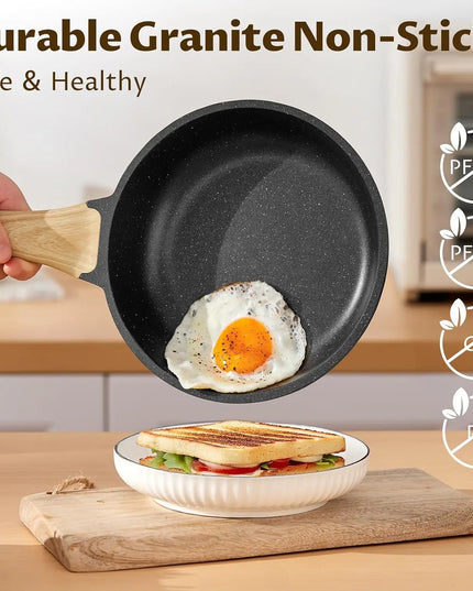 Bezia 10-Piece Induction Cookware Set - Non-Stick Granite, Eco-Friendly