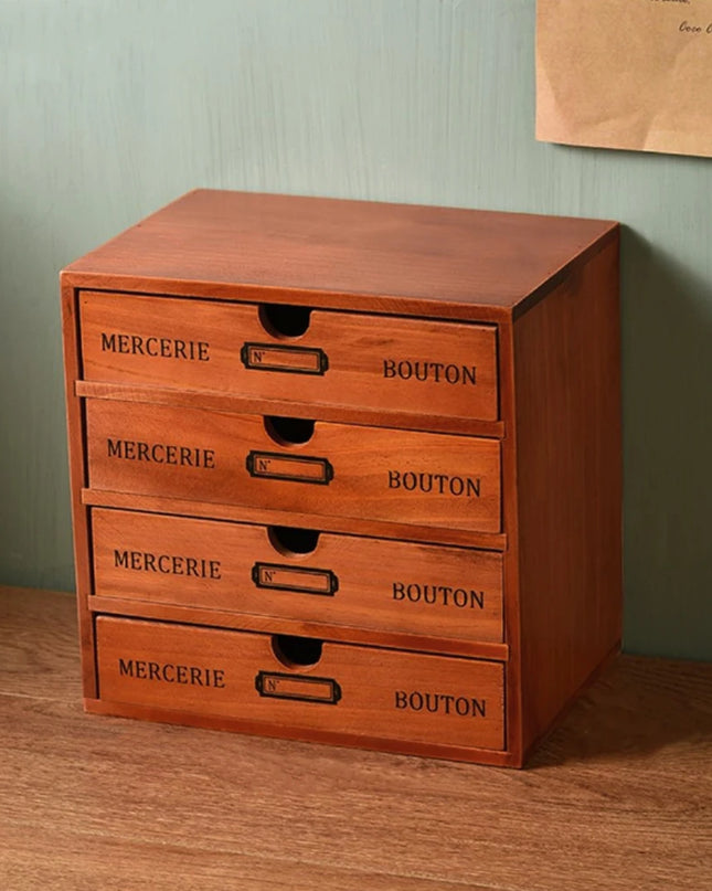 Modishion Retro Solid Wood 4 Drawer Storage Box for Jewelry & Cosmetics