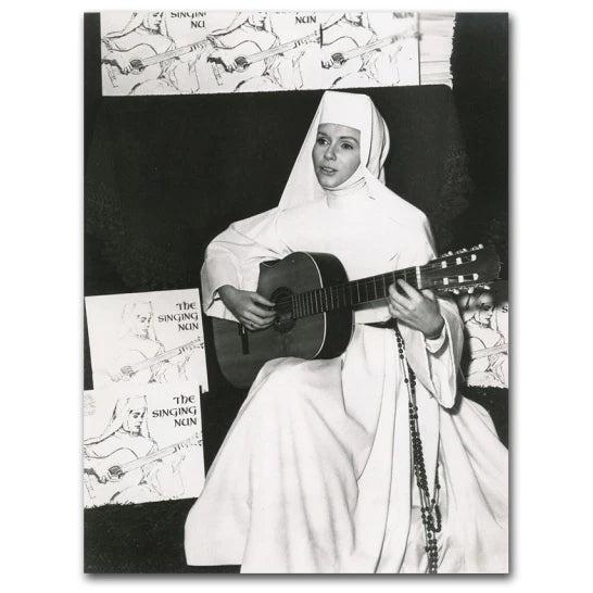 Vintage Smoking Nun Canvas Print - Funny Black and White Wall Art