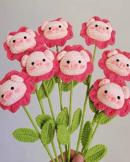 Handmade Crochet Doctoral Hat Bear - Cute Pig Animal Flower Gift