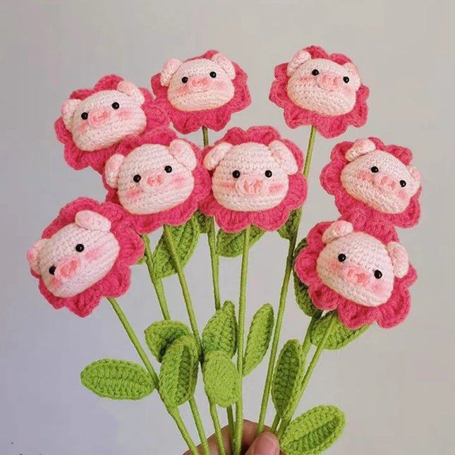 Handmade Crochet Doctoral Hat Bear - Cute Pig Animal Flower Gift