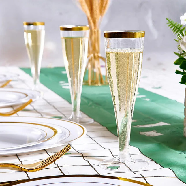 25/50Pcs Clear Champagne Flutes 5oz, Plastic Glitter Champagne Flutes