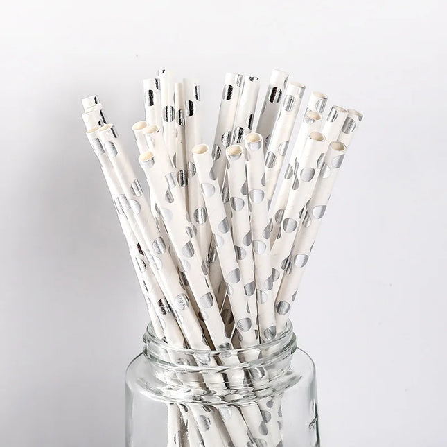 25/50pcs Gold/Silver Foil Disposable Paper Straws for Parties & Events