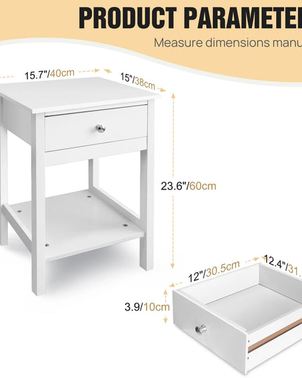Modern White Wooden Bedside Table - 1 or 2 Drawer Nightstand