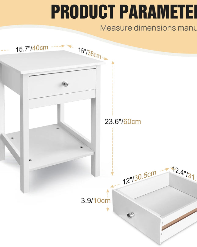 Modern White Wooden Bedside Table - 1 or 2 Drawer Nightstand