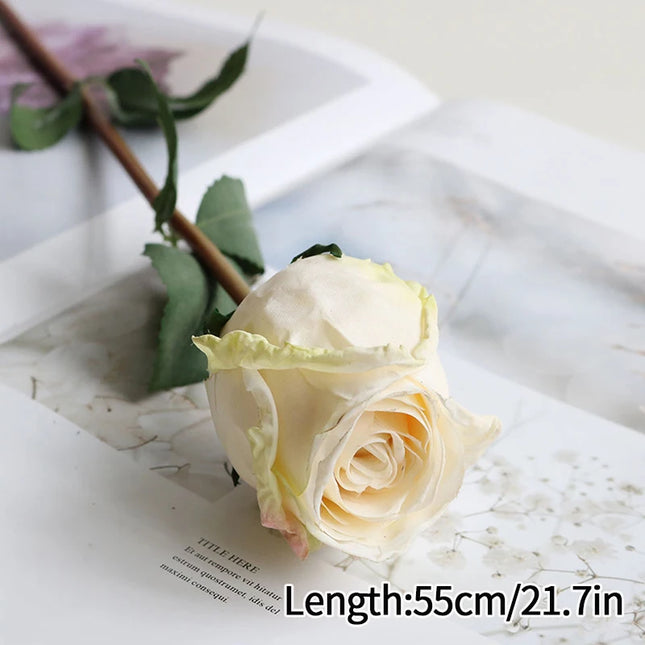 French Curled Rose Fake Flowers - Elegant Silk Bouquet for Home Decor