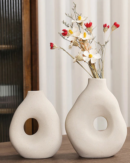 Nordic Ceramic Vase - Circular Hollow Donut Style for Home Decor