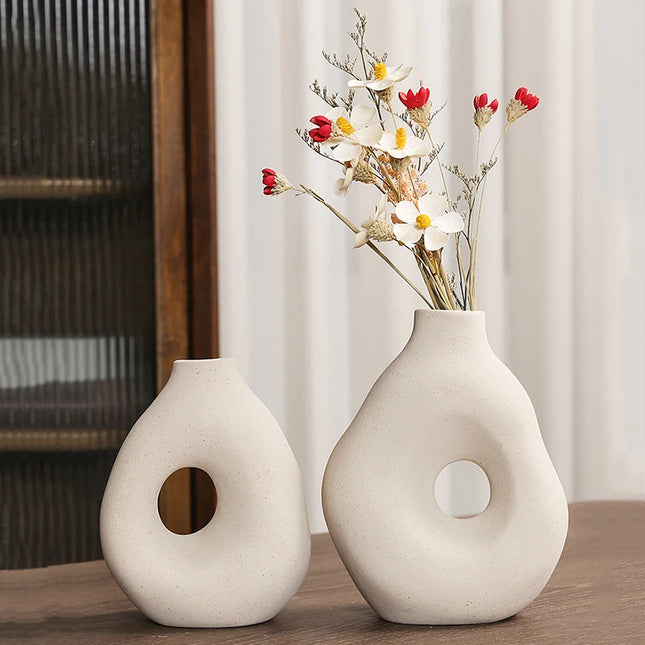 Nordic Ceramic Vase - Circular Hollow Donut Style for Home Decor