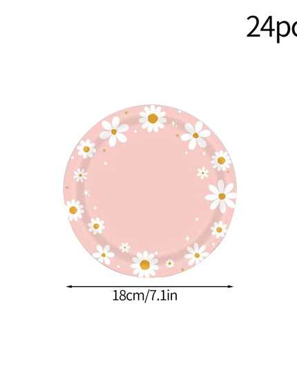 24Pcs Pink Daisy Disposable Party Plates & Cups - Perfect for Weddings & Events