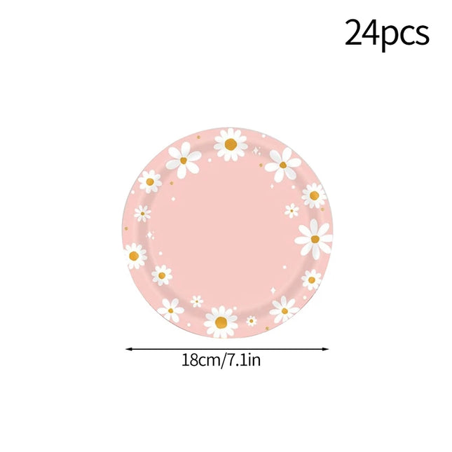 24Pcs Pink Daisy Disposable Party Plates & Cups - Perfect for Weddings & Events