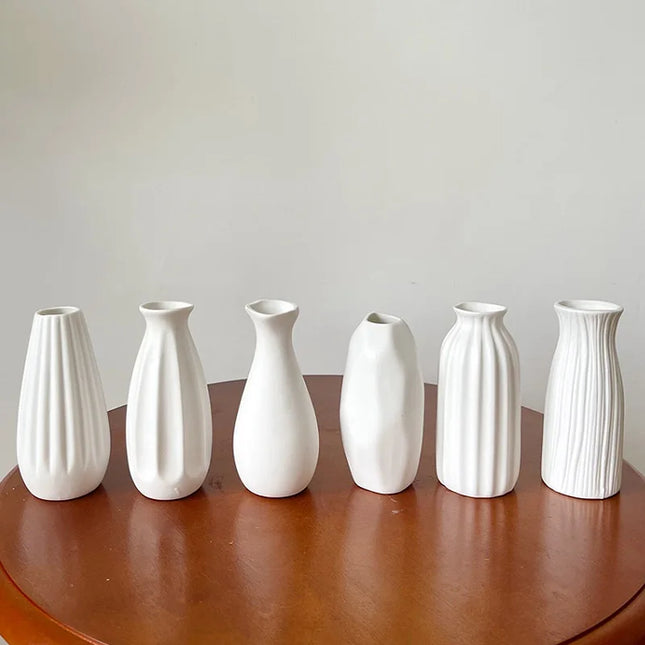 White Nordic Ceramic Flower Vase - Retro Style Decorative Plant Pot