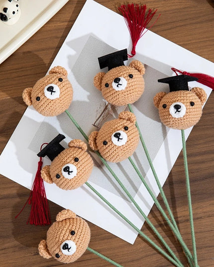 Handmade Crochet Doctoral Hat Bear - Cute Pig Animal Flower Gift