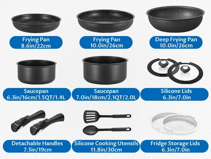 13-Piece Nonstick Induction Cookware Set - Removable Handles, All Hobs