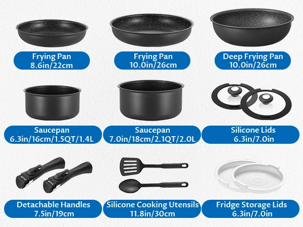 13-Piece Nonstick Induction Cookware Set - Removable Handles, All Hobs