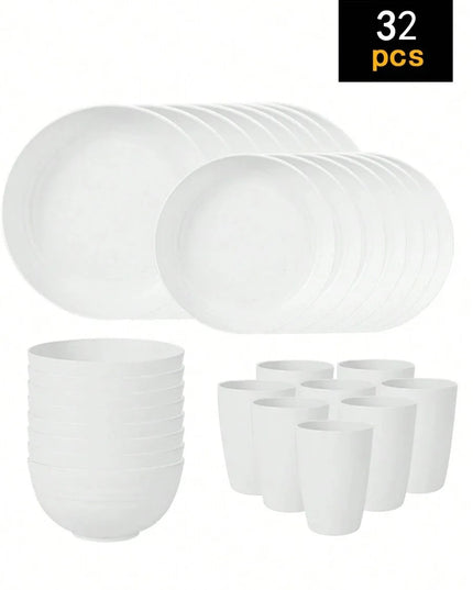 4/16/24pcs Reusable Tableware Set - Eco-Friendly Plates, Bowls, Cups