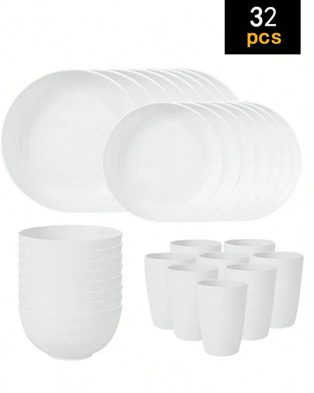 4/16/24pcs Reusable Tableware Set - Eco-Friendly Plates, Bowls, Cups
