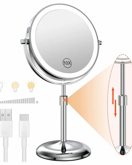 Beauty Star 8" Makeup Mirror with Light - 10X Magnification, Adjustable Height