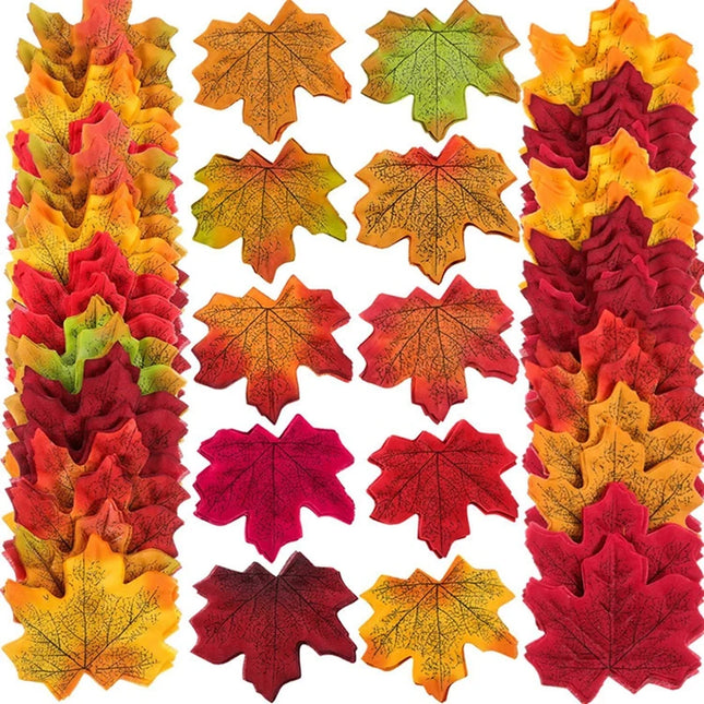 50-200Pcs Artificial Maple Leaves - Silk Decor for Weddings & Parties