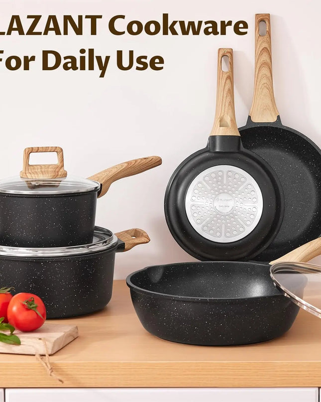 Bezia 10-Piece Induction Cookware Set - Non-Stick Granite, Eco-Friendly