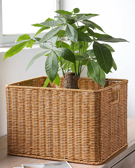 Rattan Straw Storage Basket Japanese Hand-woven Sundries Organizer Baskets Large Capacity Laundry Container Bathroom Organizer