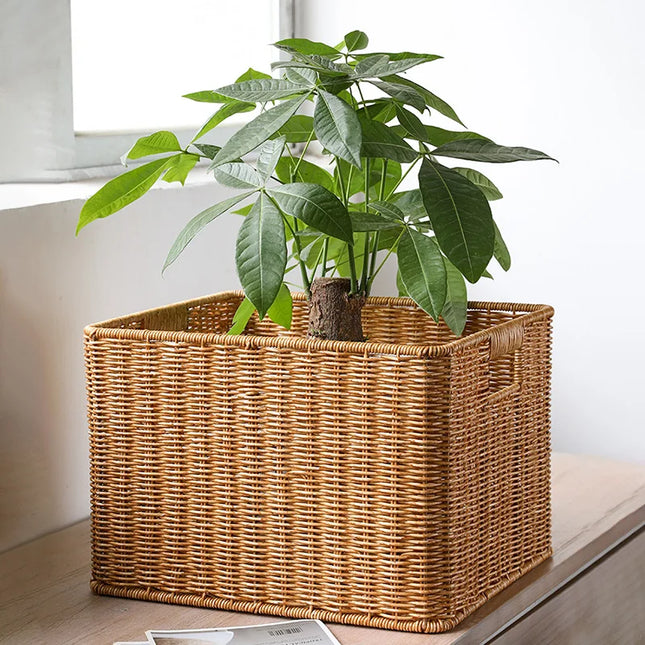 Rattan Straw Storage Basket Japanese Hand-woven Sundries Organizer Baskets Large Capacity Laundry Container Bathroom Organizer