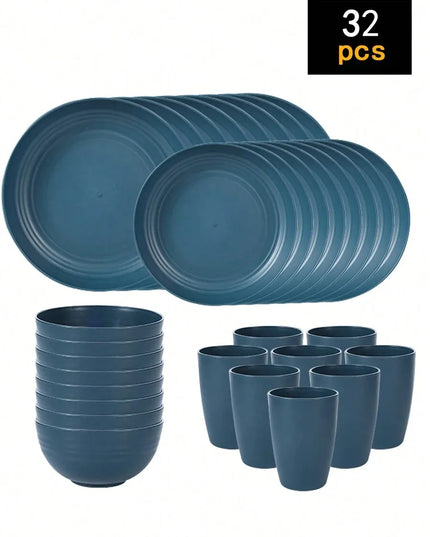 4/16/24pcs Reusable Tableware Set - Eco-Friendly Plates, Bowls, Cups
