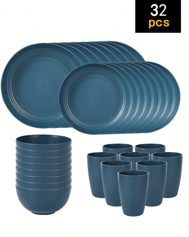 4/16/24pcs Reusable Tableware Set - Eco-Friendly Plates, Bowls, Cups