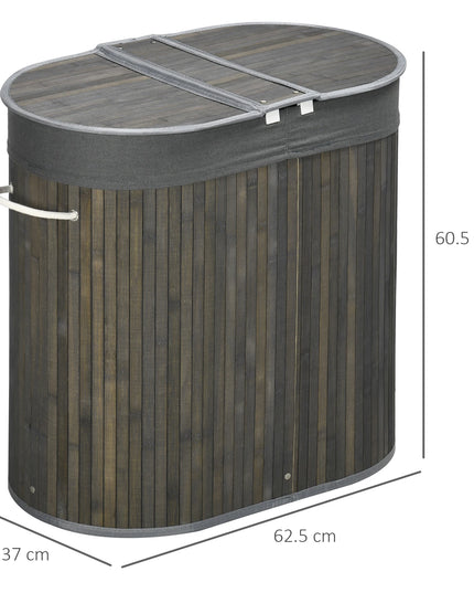 HOMCOM 100L Bamboo Laundry Basket - 2 Compartment Design