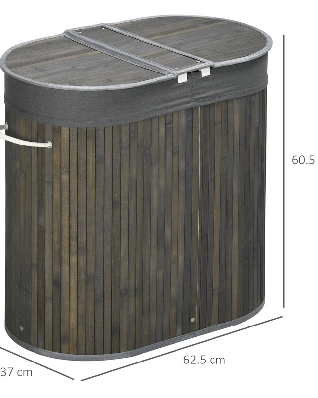 HOMCOM 100L Bamboo Laundry Basket - 2 Compartment Design