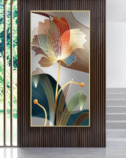 Luxury Abstract Flower Canvas Art - Modern Golden Lines for Home Decor