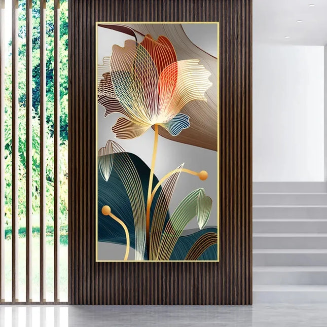 Luxury Abstract Flower Canvas Art - Modern Golden Lines for Home Decor