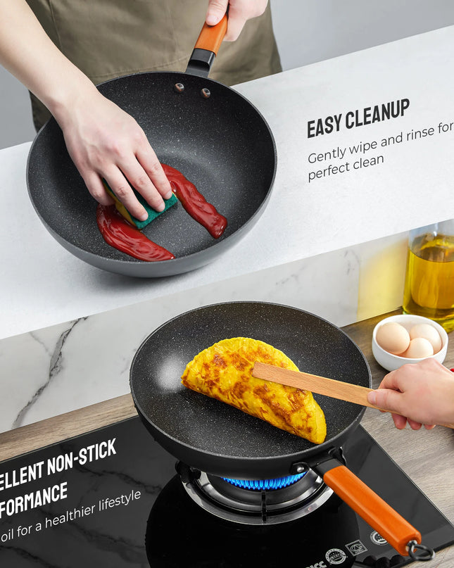 Nonstick Induction Wok Pan 30cm - Wooden Handle, All Hobs Compatible