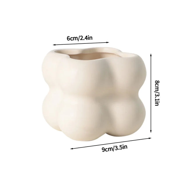Cream Ceramic Flowerpot - Small Succulent Plant Pot for Home Decor