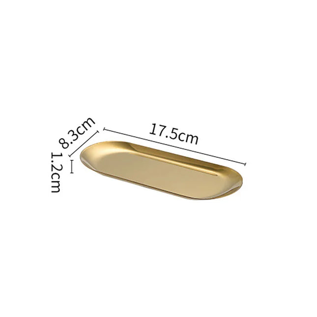 Oval Stainless Steel Gold Dining Plate - Perfect for Cakes & Snacks