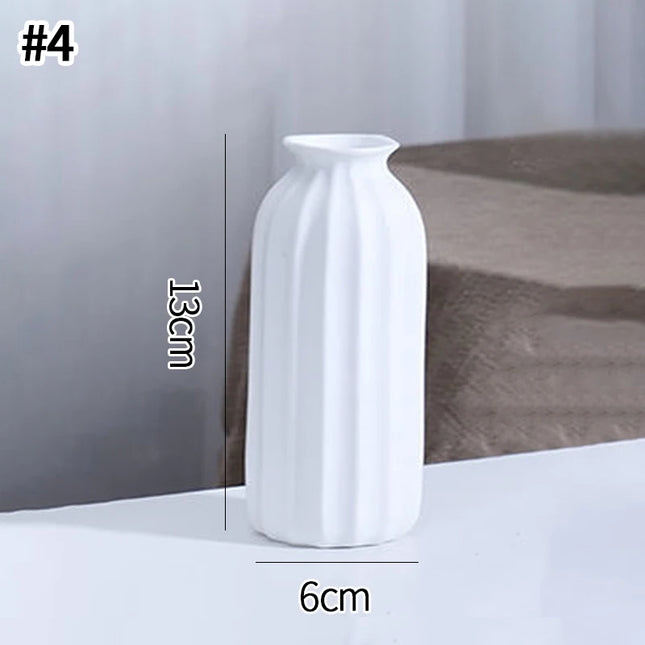 White Nordic Ceramic Flower Vase - Retro Style Decorative Plant Pot