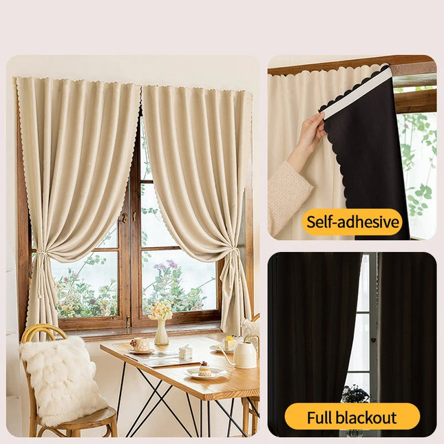 Simple Blackout Bedroom Curtains - High Shading, Self-Adhesive Design