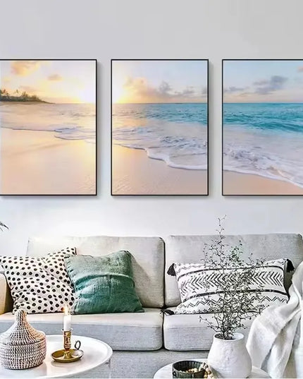 Seascape Blue Canvas Print - Modern Beach Landscape Wall Art Decor