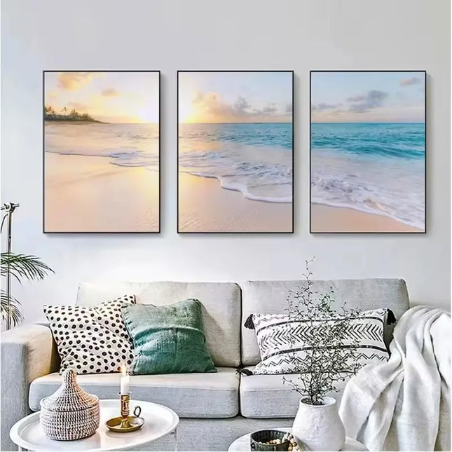 Seascape Blue Canvas Print - Modern Beach Landscape Wall Art Decor