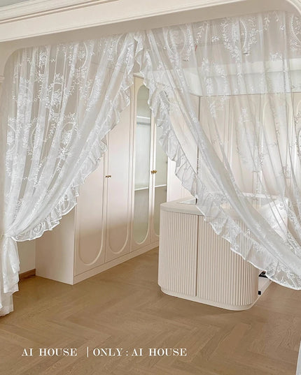 Retro Lace Gauze Curtain - Romantic Ruffle Edge Sheer for Living Room