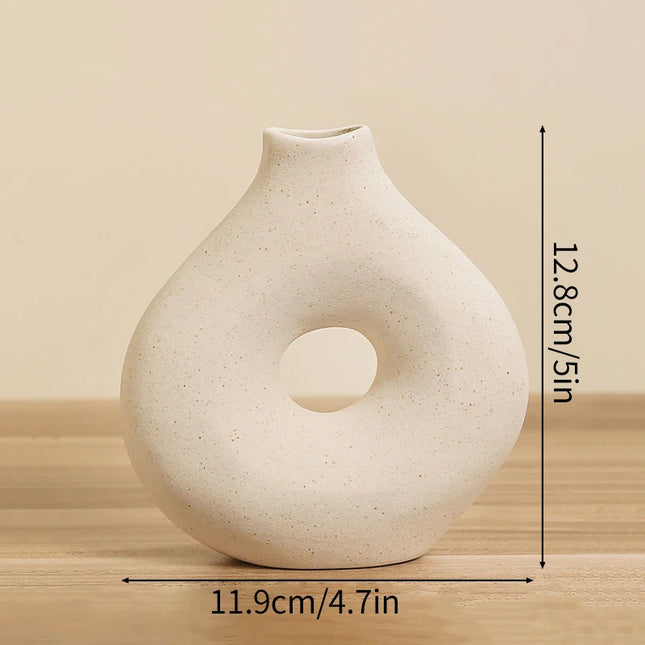 Nordic Ceramic Vase - Circular Hollow Donut Style for Home Decor