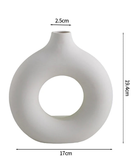Nordic Ceramic Vase - Circular Hollow Donut Style for Home Decor