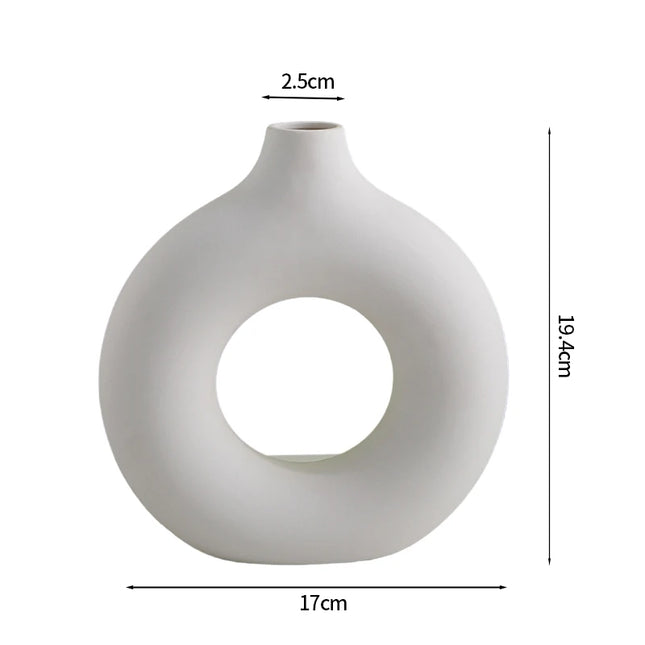 Nordic Ceramic Vase - Circular Hollow Donut Style for Home Decor