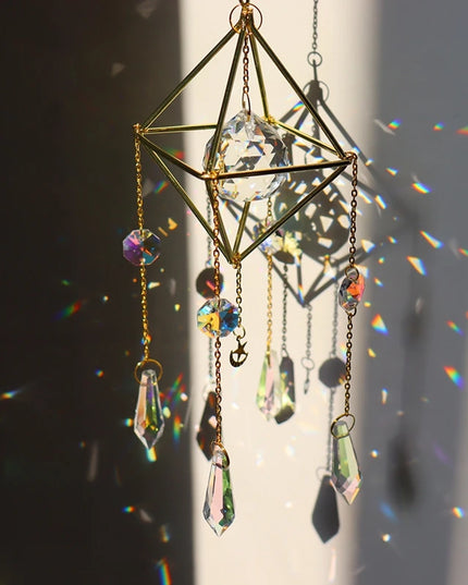 Sun Catchers Crystal Pendant Window Wind Chime Star Moon Light Catchers Rainbow Chaser Plated Colorful Hanging Drop Garden Decor