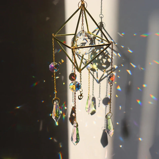 Sun Catchers Crystal Pendant Window Wind Chime Star Moon Light Catchers Rainbow Chaser Plated Colorful Hanging Drop Garden Decor