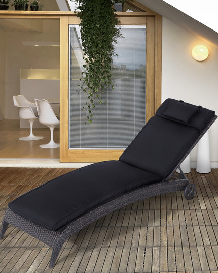 Outsunny Reclining Garden Sun Lounger Chair Cushion - Black Comfort