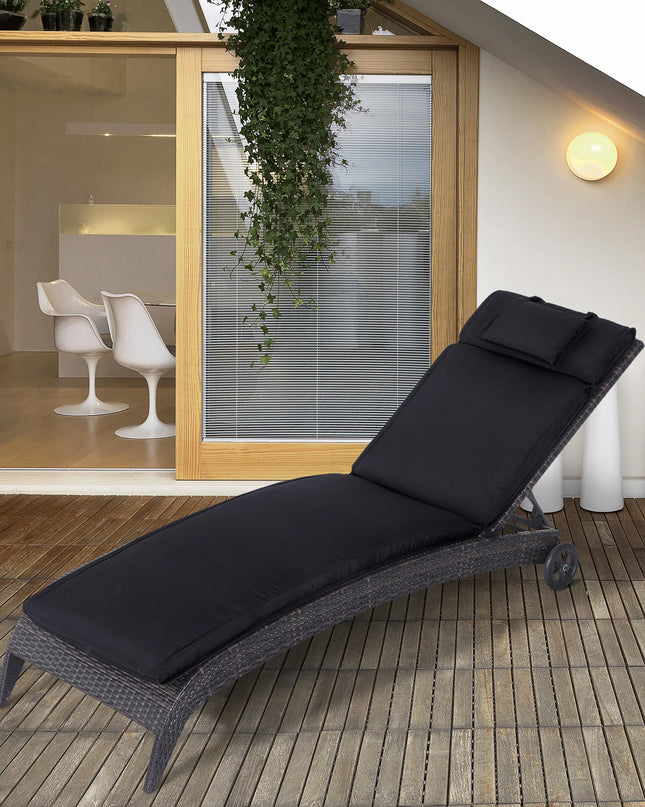 Outsunny Reclining Garden Sun Lounger Chair Cushion - Black Comfort
