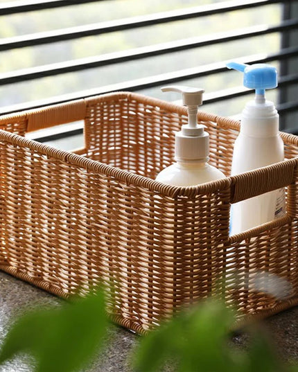Rattan Straw Storage Basket Japanese Hand-woven Sundries Organizer Baskets Large Capacity Laundry Container Bathroom Organizer