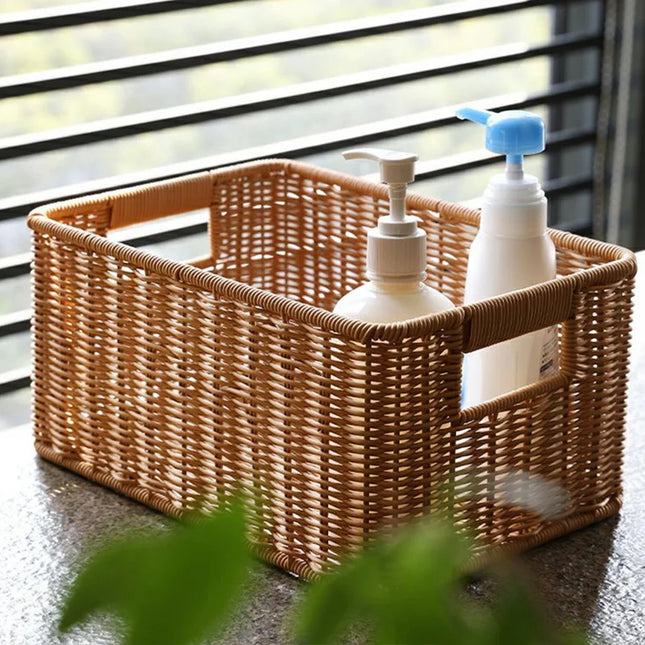 Rattan Straw Storage Basket Japanese Hand-woven Sundries Organizer Baskets Large Capacity Laundry Container Bathroom Organizer